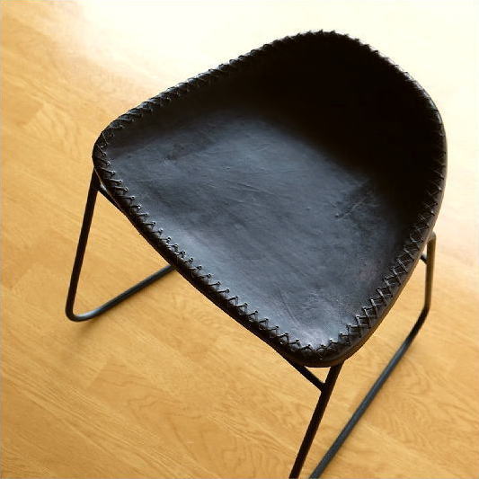 スツール アンティーク おしゃれ 椅子 チェア チェアー アイアンと本革のスツールC 【送料無料】 [kan3988]