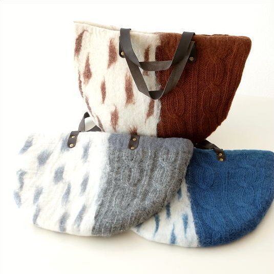 フェルトバッグ トート ネパール ニットバッグ かわいい おしゃれ あったか レディース 秋冬 かばん フェルト＆ニット半月バッグ ３カラー [kan4965]