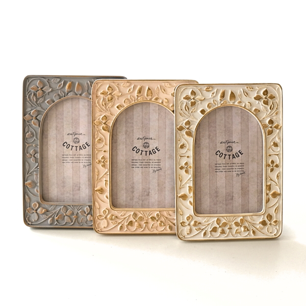 フォトフレーム 写真立て 卓上 壁掛け 縦型 アンティーク クラシック ハガキサイズ ポストカード 花柄 おしゃれ 可愛い エレガント グレー ピンク ホワイト フラワーフォトフレーム 3カラー [kan5267]