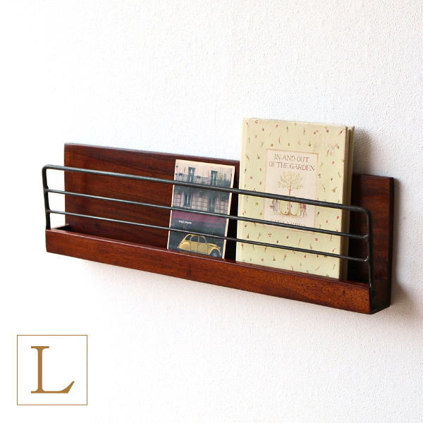 ウォールラック 木製 アイアン おしゃれ ディスプレイ棚 飾り棚 スリム アイアンとウッドの壁掛けラックL [kan6487]