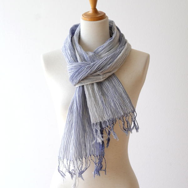 ショール ストール コットン 綿100％ 冷房対策 日よけ UV対策 薄手 軽量 首元 肩掛け おしゃれ 春夏 幅70cm 長さ170cm グラデーションショール ブルー [kan6952]