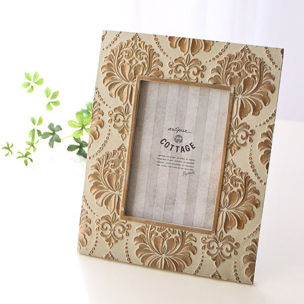 フォトフレーム 写真立て 壁掛け 卓上 アンティーク クラシック おしゃれ はがきサイズ ポストカード KGサイズ 縦横 横向き 対応 アンティークなフォトフレーム アイボリー L [kan7314]