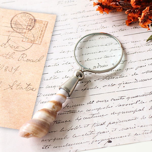 ルーペ 拡大鏡 巻き貝 貝殻 携帯用 小型 可愛い おしゃれ 真鍮 ハンドル 読書 地図 細かい文字 インテリア ナチュラル シェルの小さなルーペ [kan8127]