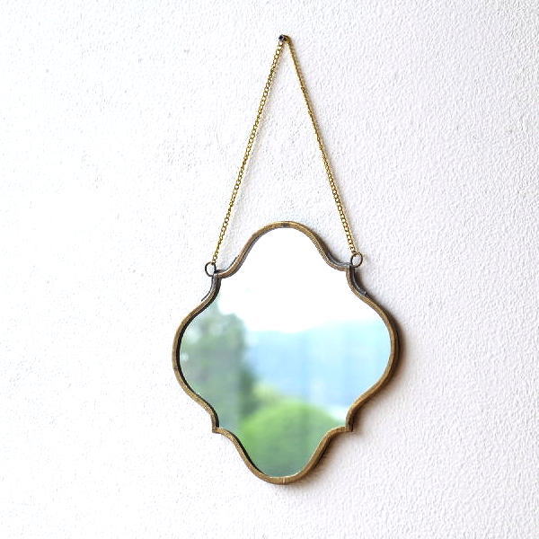 鏡 壁掛けミラー ウォールミラー おしゃれ 真鍮 アンティーク ゴールド ブラスハンギングミラー ウェーブ Kan8785 ギギliving