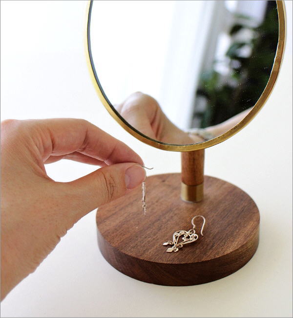 鏡 卓上ミラー メイクミラー アンティーク おしゃれ 木製 丸 円形