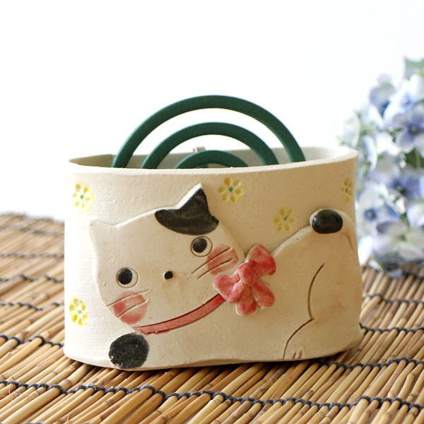 蚊取り線香入れ おしゃれ 陶器 ねこ ネコ 蚊遣り 蚊遣り器 蚊取り線香