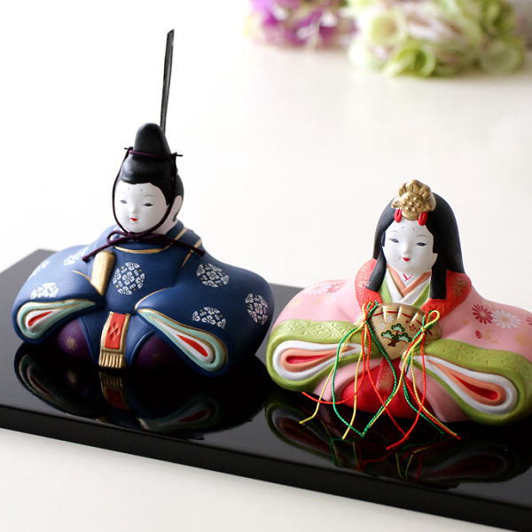 おひなさま お雛様 ひな人形 置物 陶器 オブジェ おしゃれ かわいい 桃の節句 雛飾り ひな祭り 小物 瀬戸焼 日本製 錦彩 典雅親王雛 【送料無料】 [ksn2613]