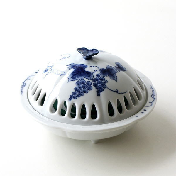 蚊取り線香入れ おしゃれ 陶器 ぶどう 蚊遣り 蚊やり 蚊遣り器 陶器の蚊遣リ 香炉風ぶどう柄 Ksn3592 ギギliving