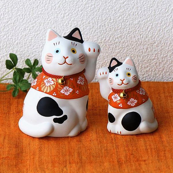 吉祥花帯 三毛猫の招き猫 2個セット [ksn8009]