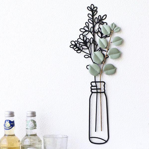 壁飾り インテリア 北欧 壁掛け アイアン デコレーション 花 アートパネル 壁 ウォールアート モダン 植物 グリーン リーフ 葉 立体 ウォールデコ アイアンの壁飾り ユーカリベース B [kwb8039]