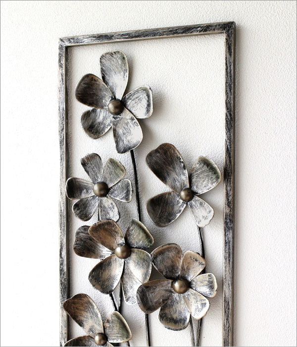 鏡 壁飾り シャビーアイアン フラワー 壁飾り アイアン 壁掛け おしゃれ アートパネル ミラー付き 花