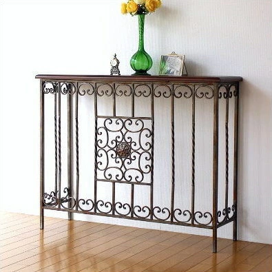 コンソールテーブル アンティーク クラシック 玄関 リビング アイアン 木製 ヨーロピアン 幅101cm 奥行30cm 高さ80cm アイアンとウッドのコンソールテーブル 【送料無料】 [kwt3151]