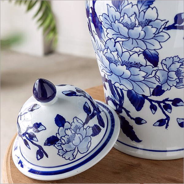 花瓶 おしゃれ 磁器 壺 ふた付き 白 青 大きい 上品 エレガント
