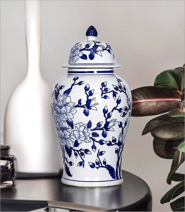 花瓶 おしゃれ 磁器 壺 ふた付き 白 青 大きい 上品 エレガント