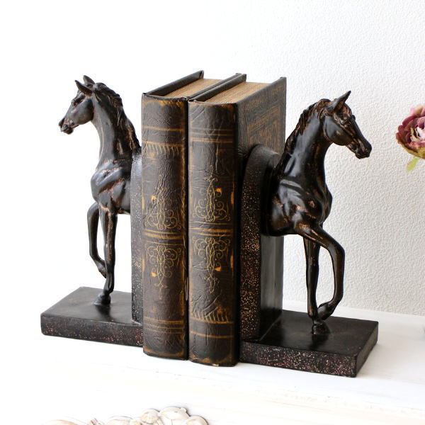 ブックエンド 馬 ホース おしゃれ 本立て ブックスタンド レトロ アンティーク オブジェ 樹脂 デザイン インテリア ブックエンド ホース 【送料無料】[kwt8890]