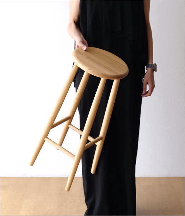 ハイスツール 天然木 無垢材 オーク 木製スツール ウッドスツール