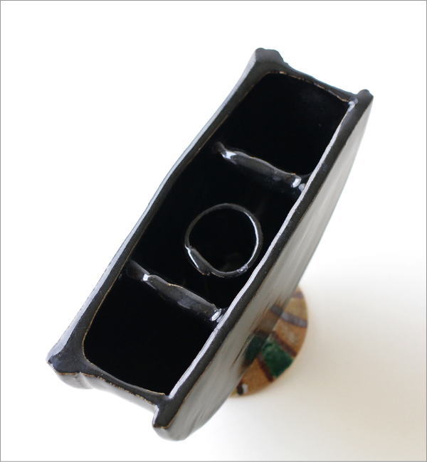 花瓶 陶器 花器 おしゃれ 一輪挿し 和風 瀬戸焼 黒釉線文三つ仕切り花