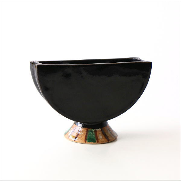 花瓶 陶器 花器 おしゃれ 一輪挿し 和風 瀬戸焼 黒釉線文三つ仕切り花