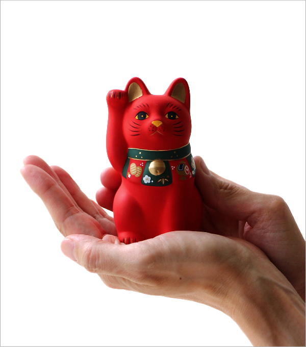 招き猫 置物 陶器 瀬戸焼 素焼き 小さい 手描き 縁起物 開運 小判 小槌