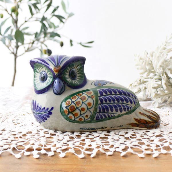 【美品】フクロウ　陶器　オブジェ　置物　インテリア　工芸品　美術品　A2808 フクロウ 置物 オブジェ インテリア おしゃれ ふくろう 梟