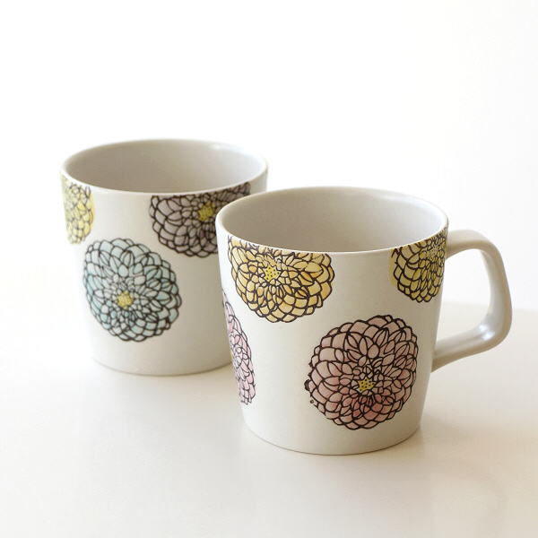 マグカップ 陶器 おしゃれ かわいい 波佐見焼 日本製 花模様 和食器 焼き物 花花マグ 2カラー Msg95 ギギliving
