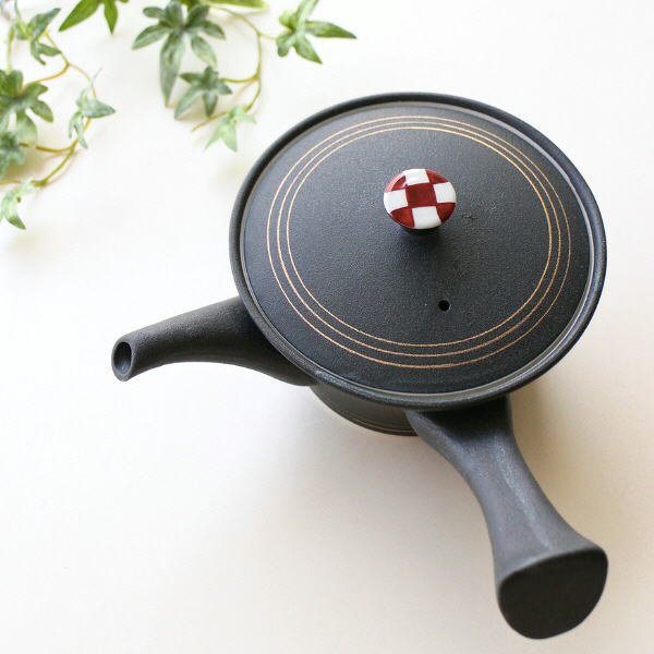 急須 おしゃれ 陶器 磁器 焼物 洗いやすい 日本製 きゅうす 有田焼 食洗機対応 スタイリッシュ モダン 黒マット市松金線 急須 [msg6393]