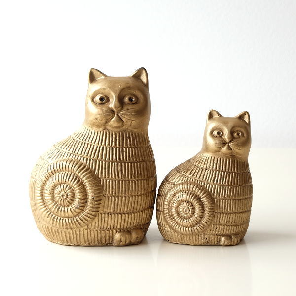ネコ 猫 置物 オブジェ おしゃれ エスニック ねこ ゴールド アンティーク アニマル 動物 ゴールドキャットのオブジェ 2サイズセット Mty1139 ギギliving