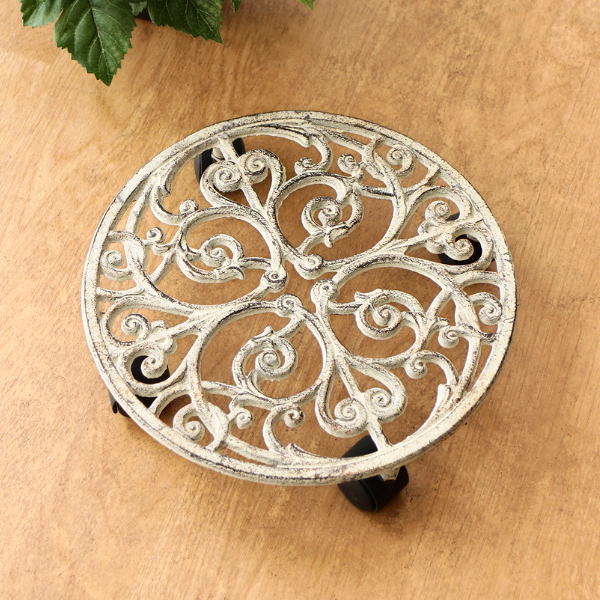 花台 鉢台 キャスター付き フラワースタンド 丸 植木鉢 観葉植物 盆栽 鉢スタンド 鉢置き台 おしゃれ アンティーク 玄関 室内 屋外 ベランダ アイアンプラントキャリー サークル [mty4645]