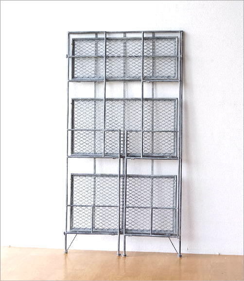 棚 シェルフ ラック 3段 アイアン メッシュ 本棚 収納棚 おしゃれ