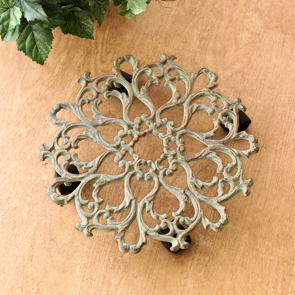 花台 鉢台 キャスター付き フラワースタンド 植木鉢 観葉植物 盆栽 鉢スタンド 鉢置き台 おしゃれ アンティーク 玄関 室内 屋外 ベランダ アイアンプラントキャリー フラワー [mty7562]