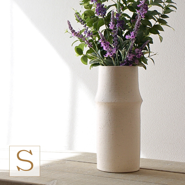 花瓶 陶器 おしゃれ フラワーベース 竹 デザイン 枝物 円柱 筒形 円筒 丸 花器 シンプル 和モダン 白 玄関 リビング 床置き 高さ30cm イオニアバンブーベース S [mur2287]