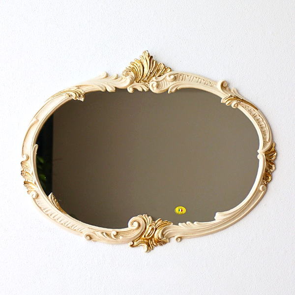 鏡 壁掛け 楕円 ウォールミラー アンティーク ホワイト ロココ調 ヨーロピアン 横長 彫刻風 装飾 玄関 リビング クラシック エレガント 豪華 イタリア製 Rococo 壁掛けオーバルミラー WH 【送料無料】 [pic5914]