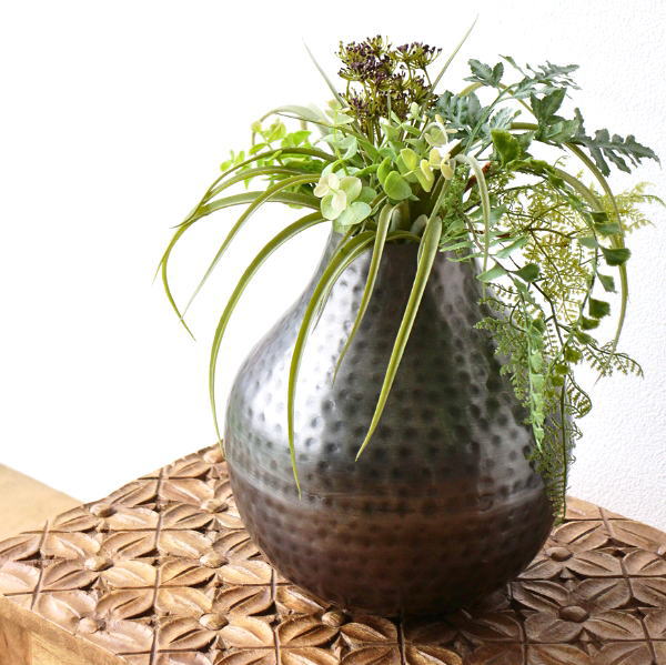 花瓶 フラワーベース アイアン 金属 メタル おしゃれ ドライフラワー 花器 アンティーク 手作り インテリア アイアンハンマーベース B [ras7411]