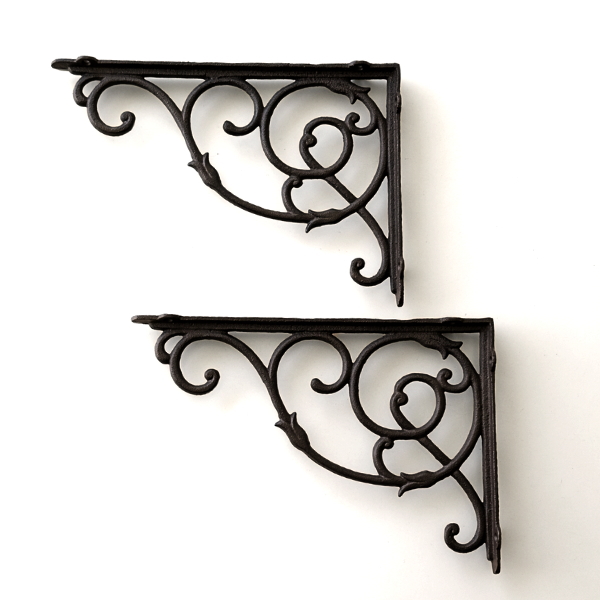 棚受け ブラケット アイアン鋳物 L字 アンティーク おしゃれ エレガント ウォールシェルフ ハンギングフック 棚支え 装飾 L型 奥行33cm 高さ23cm アラベスクブラケット L  2個セット [scc1247]