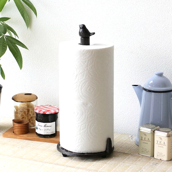 キッチンペーパーホルダー 片手で切れる 縦型 スタンド 海外サイズ 大判 コストコ 対応 アンティーク おしゃれ 鳥 ロールペーパースタンド 置き型 アイアンのキッチンペーパーホルダー  バード [scc7463]