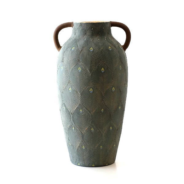 花瓶 フラワーベース おしゃれ 陶器 クジャク 模様 壺 デザイン 大きな 大きい テラコッタピーコックベース Sik22 ギギliving