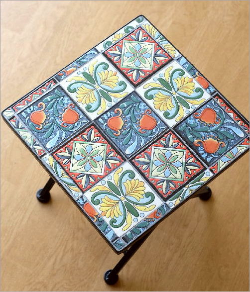 ガーデンテーブル タイル おしゃれ ミニテーブル アイアン スクエア 花台 アイアンとタイルのミニテーブル Squareタイル