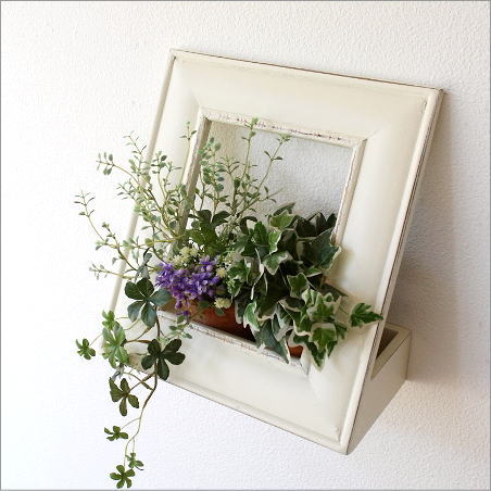 花台 フラワーラック 壁掛け おしゃれ 木製 壁飾り 鉢ラック ディスプレイ 壁飾り 額縁 ウッドフラワーフレーム Sik9647 ギギliving