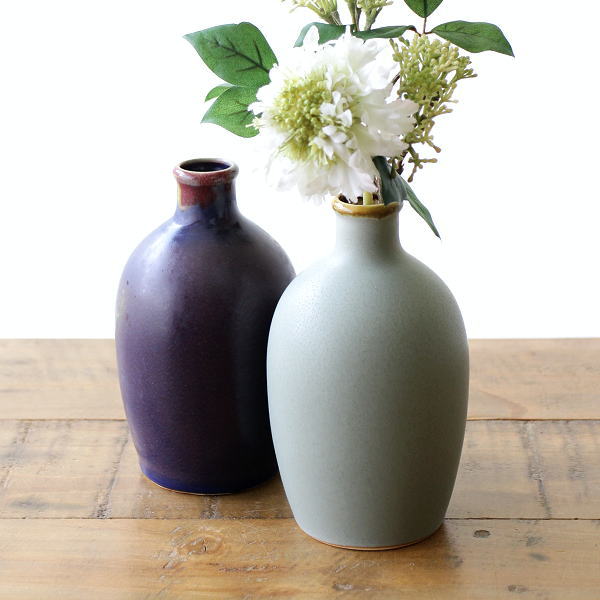花瓶 フラワーベース 陶器 おしゃれ ボトルベース 花器 花入れ シンプル オブジェ 和 和風 波佐見焼 日本製 碧とみる色のボトルベース 2カラー [skt4901]