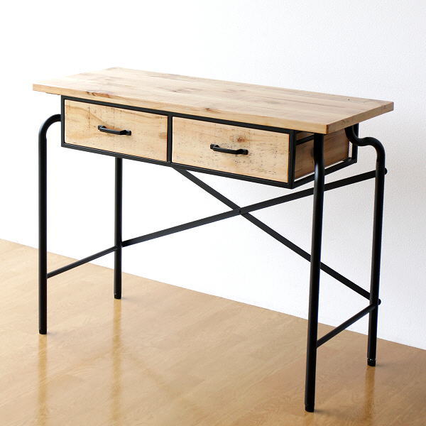 コンソールデスク おしゃれ コンソールテーブル アイアン ウッド 天然木 シンプル スタイリッシュ アイアンとウッドの引き出し付きコンソール 【送料無料】 [spc4222]