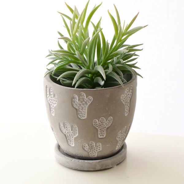 植木鉢 おしゃれ 3号 3.5号 4号 12cm 丸 鉢カバー セメント 底穴あり 受け皿付き 屋外 屋内 可愛い ガーデニング グレー レリーフプランター サボテン Lサイズ [spc5734]