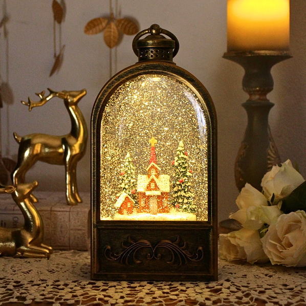 スノードーム クリスマス LEDライト キラキラ 光る 教会 もみの木 卓上 オブジェ 電池式 USBケーブル給電可 Xmas 置物 雪 アンティーク ヴィンテージ LEDランタン 教会のクリスマス [spc6062]