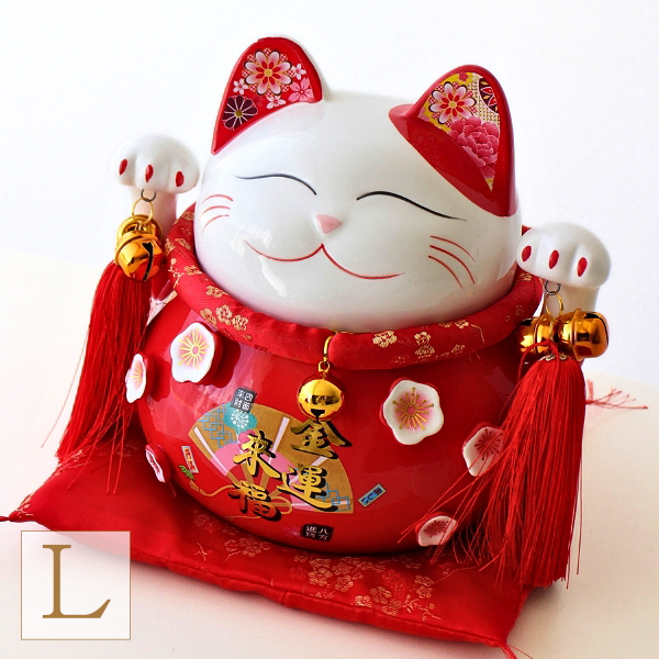 貯金箱 招き猫 置物 陶器 500円玉 金運 開運 おしゃれ 可愛い 金運来福 招き猫の貯金箱 L [swa2666]