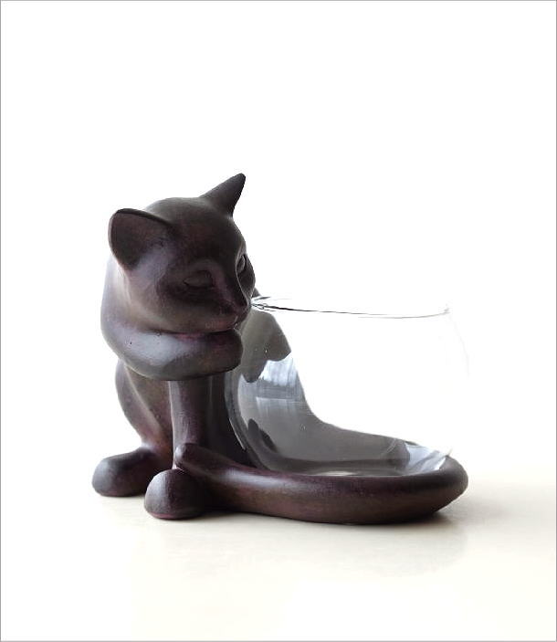 花瓶 ガラス フラワーベース 猫 オブジェ 置物 雑貨 小物入れ
