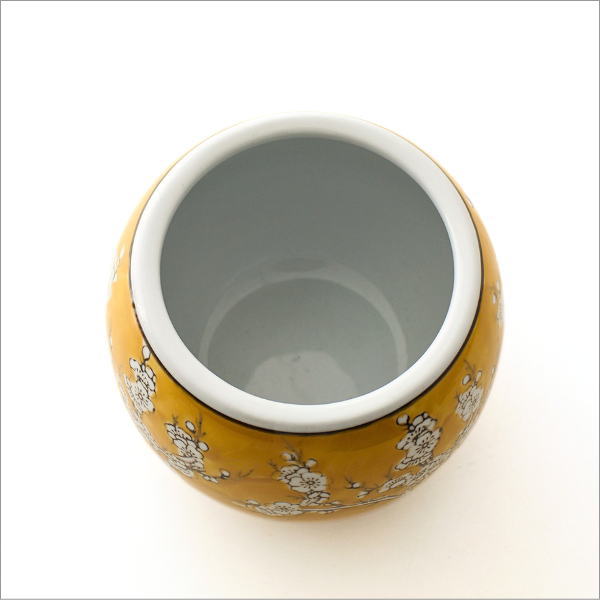 植木鉢 陶器 おしゃれ 和風 丸型 梅柄 鉢カバー 穴なし 水鉢 メダカ鉢