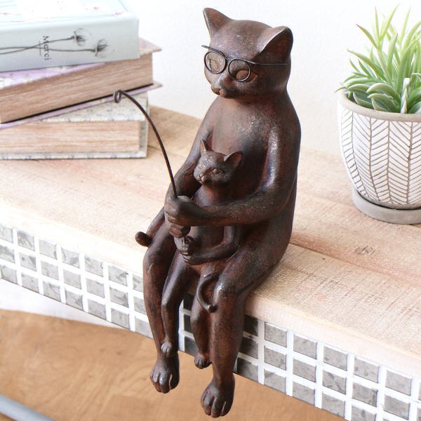 猫 ネコ ねこ 置物 おしゃれ かわいい 親子 雑貨 オブジェ フィッシング 魚釣り 猫雑貨 猫グッズ 仲良し親子ネコの魚釣りオブジェ [swa5090]