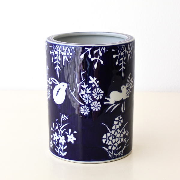 植木鉢 鉢カバー 陶器 穴なし 観葉植物 プランターカバー 室内 屋外 和風 丸 小さい ミニ 火鉢 手あぶり ワインクーラー インテリア φ15cm 高さ20cm 陶器の鉢カバー 藍兎 [swa5215]