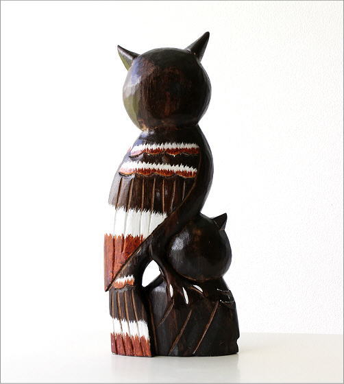 ふくろう 置物 木彫り オブジェ 木製 おしゃれ インテリア 木彫りの