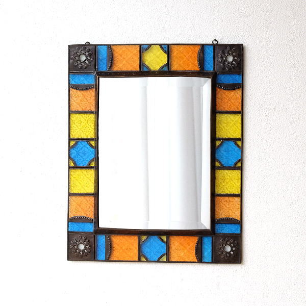 鏡 壁掛けミラー 手作り アイアン ガラス おしゃれ レトロ アンティーク ウォールミラー エキゾチックなガラスモザイクミラー Tom1392 ギギliving
