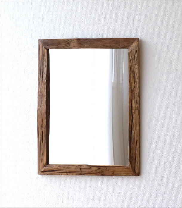壁掛けミラー おしゃれ チーク 木製 古木 天然木 ウォールミラー